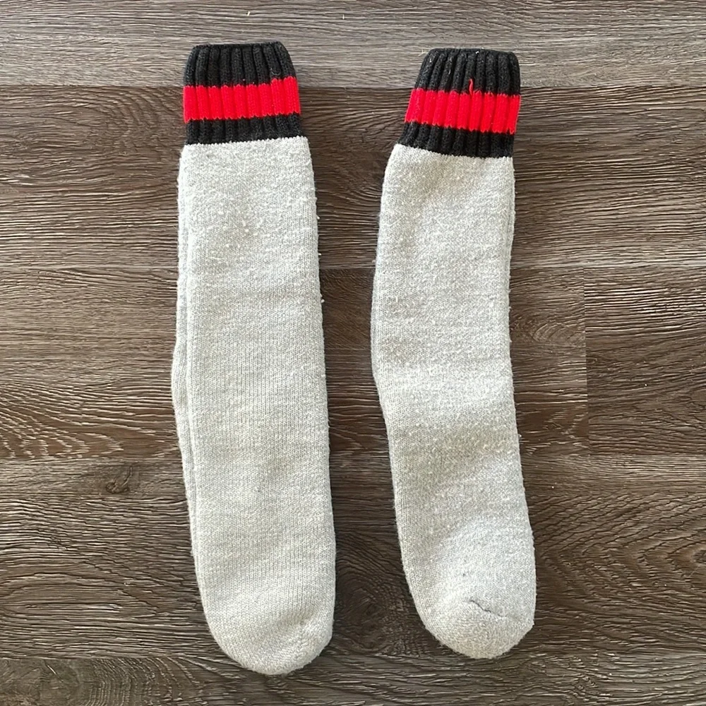 Youth Winter Socks Two Pairs Gray with Black & Red Stripe